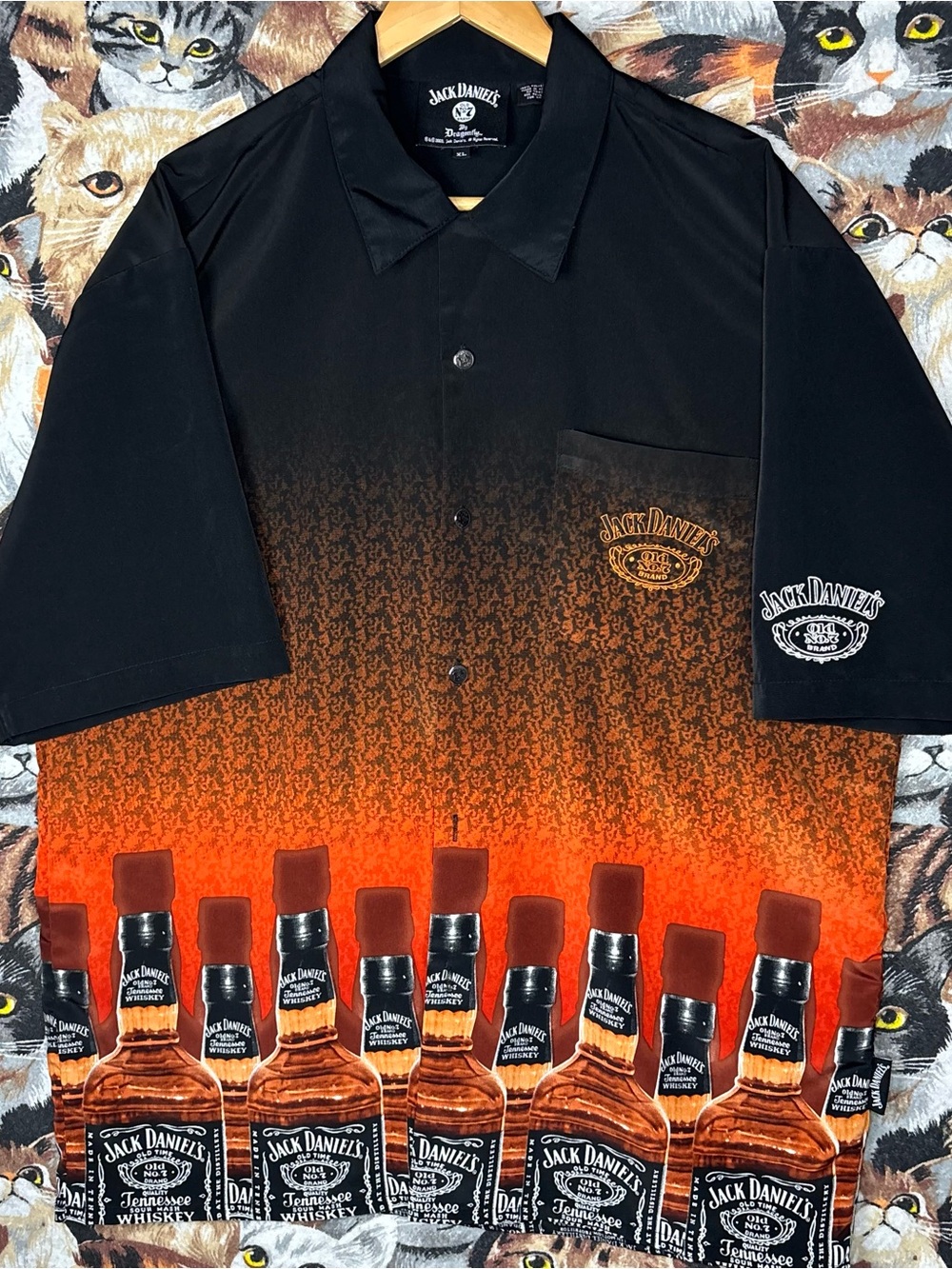 Jack Daniels Black Gradient Ricky Polo All Over Print 2003 Mens XL, No. 7 Brand